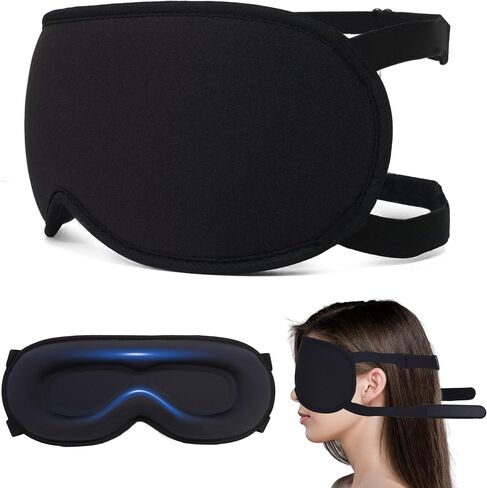3D Blackout Sleep Mask - Zero Pressure Eye Mask with Double Adjustable Strap, Soft Breathable Lycra Fabric, Perfect for Side Sleepers, Travel, Yoga & Nap - Unisex Design (Black) in Saudi Arabia