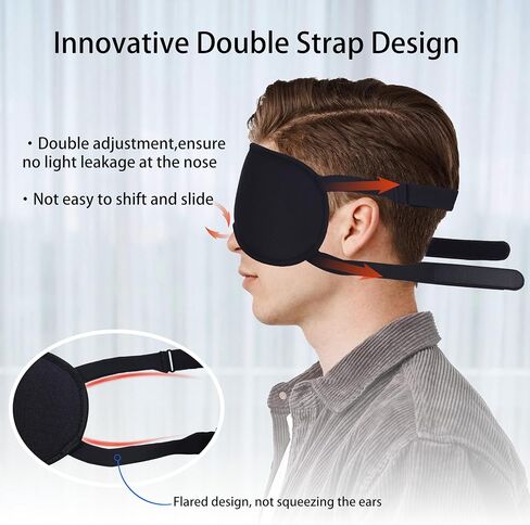 3D Blackout Sleep Mask - Zero Pressure Eye Mask with Double Adjustable Strap, Soft Breathable Lycra Fabric, Perfect for Side Sleepers, Travel, Yoga & Nap - Unisex Design (Black) in Saudi Arabia