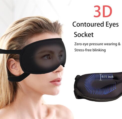 3D Blackout Sleep Mask - Zero Pressure Eye Mask with Double Adjustable Strap, Soft Breathable Lycra Fabric, Perfect for Side Sleepers, Travel, Yoga & Nap - Unisex Design (Black) in Saudi Arabia