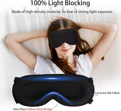 3D Blackout Sleep Mask - Zero Pressure Eye Mask with Double Adjustable Strap, Soft Breathable Lycra Fabric, Perfect for Side Sleepers, Travel, Yoga & Nap - Unisex Design (Black) in Saudi Arabia