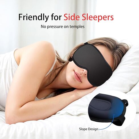 3D Blackout Sleep Mask - Zero Pressure Eye Mask with Double Adjustable Strap, Soft Breathable Lycra Fabric, Perfect for Side Sleepers, Travel, Yoga & Nap - Unisex Design (Black) in Saudi Arabia