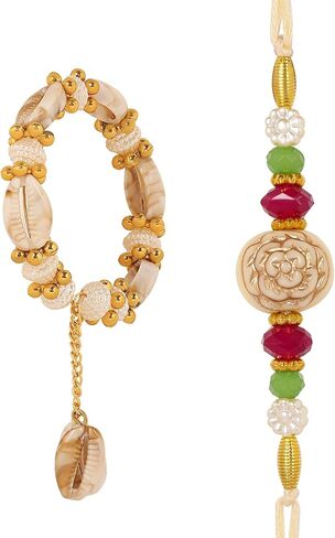Hathkaam Designer White Rakhi & Lumba Rakhi- مجموعة 2 | سوار شرير حماية العيون التحرير والسرد لأخ/بهاي وبهابهي ، Rakhi المصنوعة يدويًا لـ Raksha Bandhan (HKRL031) in Kuwait