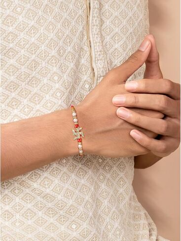 Aheli Crystal & Beads Sustded Swastik & Om Rakhi for Brother Raksha Bandhan Rakhi مع بطاقة تحية (Combo ، Pack of 2) in Saudi Arabia