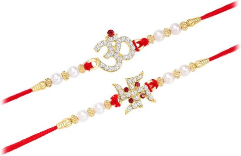 Aheli Crystal & Beads Sustded Swastik & Om Rakhi for Brother Raksha Bandhan Rakhi مع بطاقة تحية (Combo ، Pack of 2) in Saudi Arabia