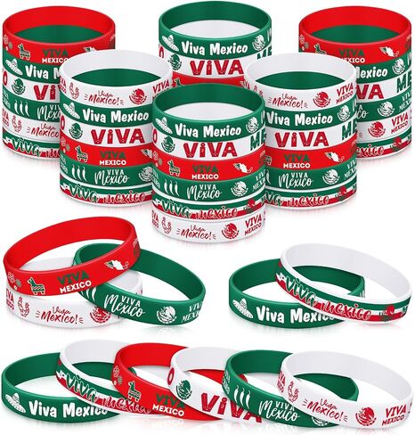 48 PCS Viva Mexico Silicone Bracelets Bulk Mexican Independence Day Decortations 16 September Supplies for Dia de la Independencia in Saudi Arabia