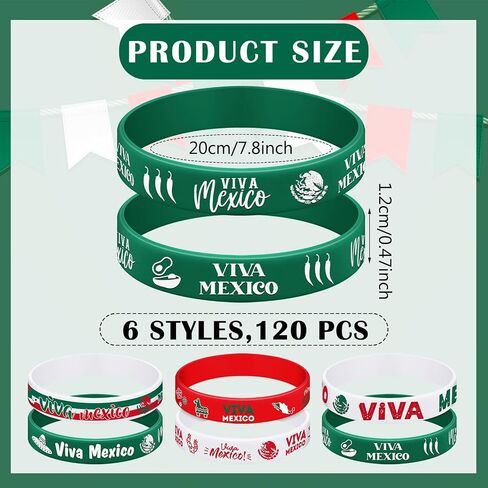 48 PCS Viva Mexico Silicone Bracelets Bulk Mexican Independence Day Decortations 16 September Supplies for Dia de la Independencia in Saudi Arabia