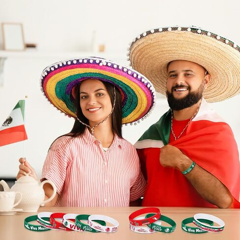 48 PCS Viva Mexico Silicone Bracelets Bulk Mexican Independence Day Decortations 16 September Supplies for Dia de la Independencia in Saudi Arabia
