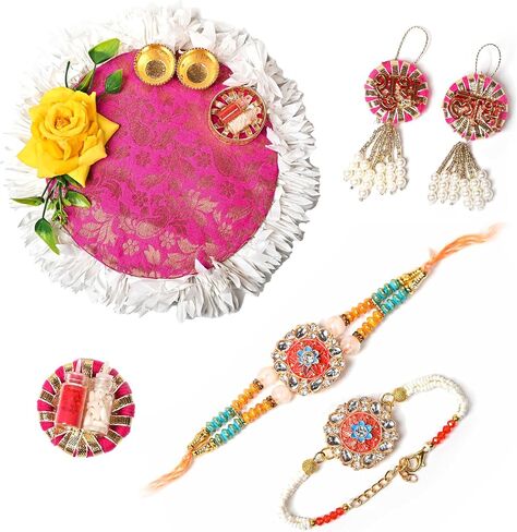 IGH 2 Rakhi for Brother & Bhabhi Couple Lumba for Bhai, Sister in Law, Bro Rakhi Threads on Rakshabandhan Designer Rakhee Bracelet in Saudi Arabia