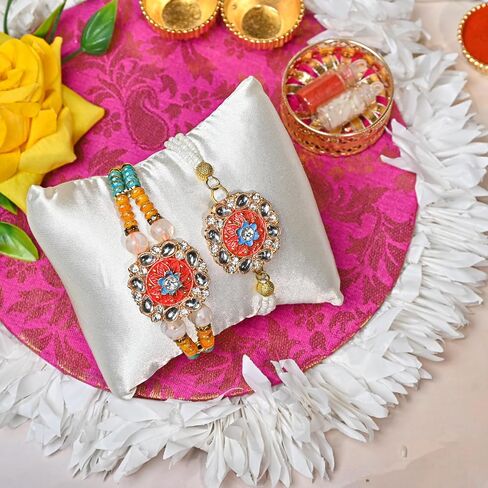 IGH 2 Rakhi for Brother & Bhabhi Couple Lumba for Bhai, Sister in Law, Bro Rakhi Threads on Rakshabandhan Designer Rakhee Bracelet in Saudi Arabia
