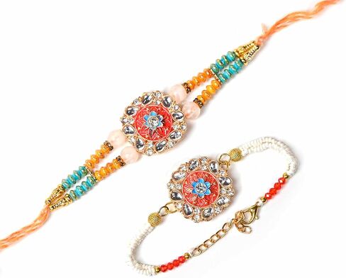 IGH 2 Rakhi for Brother & Bhabhi Couple Lumba for Bhai, Sister in Law, Bro Rakhi Threads on Rakshabandhan Designer Rakhee Bracelet in Saudi Arabia