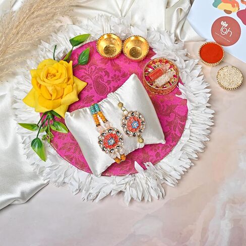 IGH 2 Rakhi for Brother & Bhabhi Couple Lumba for Bhai, Sister in Law, Bro Rakhi Threads on Rakshabandhan Designer Rakhee Bracelet in Saudi Arabia