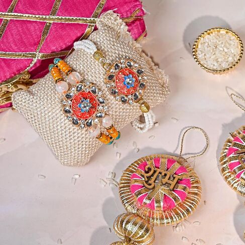 IGH 2 Rakhi for Brother & Bhabhi Couple Lumba for Bhai, Sister in Law, Bro Rakhi Threads on Rakshabandhan Designer Rakhee Bracelet in Saudi Arabia