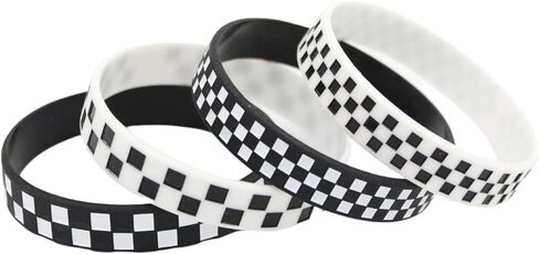 4PC Black & White Silicone Sports Bracelet Racing Flag Check Bracelet in Kuwait