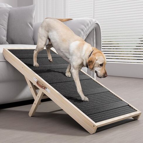 Tresbro Dog Ramp for Couch, 40'' Long Dog Ramps with Adjustable 11'' to 20.47'' Height, Portable Dog Ramp with Anti-Slip Carpet & Carrying Handle Holds up to 150LBS for Small Dogs to Get on Sofa in Kuwait
