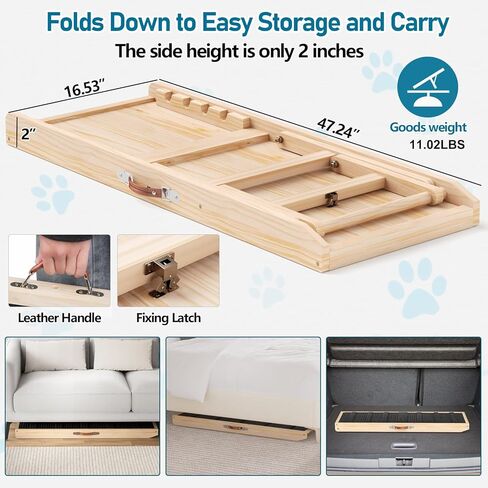 Tresbro Dog Ramp for Couch, 40'' Long Dog Ramps with Adjustable 11'' to 20.47'' Height, Portable Dog Ramp with Anti-Slip Carpet & Carrying Handle Holds up to 150LBS for Small Dogs to Get on Sofa in Kuwait