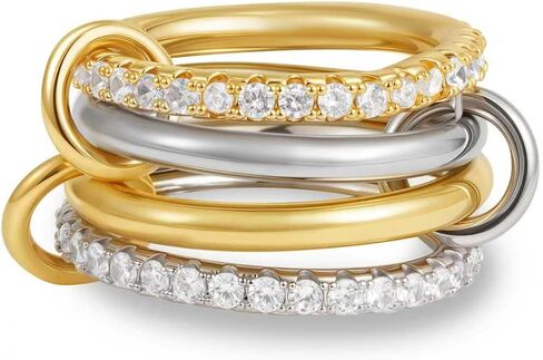 Gold Stackable Rings for Women - 18K Gold Plated Cubic Zirconia Rings for Women Non Tarnish, Silver Gold Multi Ring Mixed Metals Stack Rings Set Women Jewelry Gifts in Saudi Arabia