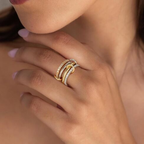 Gold Stackable Rings for Women - 18K Gold Plated Cubic Zirconia Rings for Women Non Tarnish, Silver Gold Multi Ring Mixed Metals Stack Rings Set Women Jewelry Gifts in Saudi Arabia