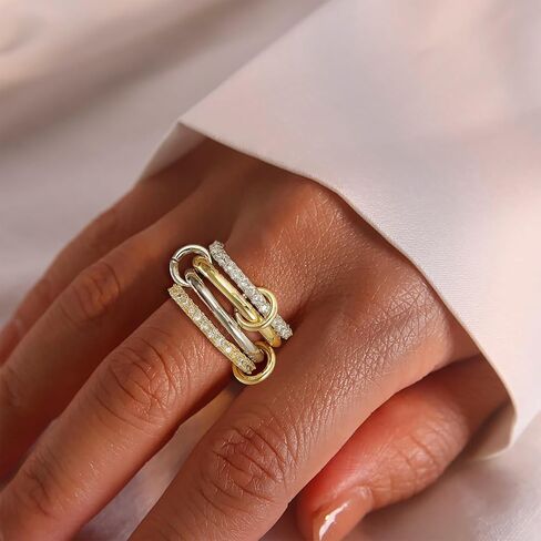 Gold Stackable Rings for Women - 18K Gold Plated Cubic Zirconia Rings for Women Non Tarnish, Silver Gold Multi Ring Mixed Metals Stack Rings Set Women Jewelry Gifts in Saudi Arabia