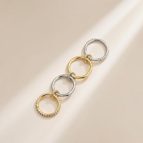 Gold Stackable Rings for Women - 18K Gold Plated Cubic Zirconia Rings for Women Non Tarnish, Silver Gold Multi Ring Mixed Metals Stack Rings Set Women Jewelry Gifts in Saudi Arabia