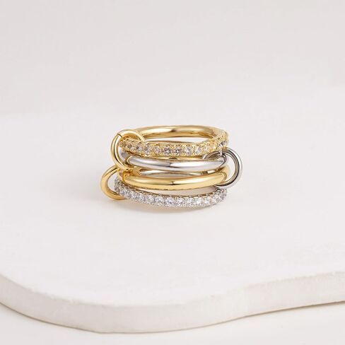 Gold Stackable Rings for Women - 18K Gold Plated Cubic Zirconia Rings for Women Non Tarnish, Silver Gold Multi Ring Mixed Metals Stack Rings Set Women Jewelry Gifts in Saudi Arabia