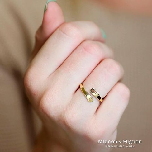 MignonandMignon Personalized Wrap Ring Custom Engraved Double Name or Date Ring for Women or Men, Stackable Pinky Rings, Couples Jewelry, Promise Ring for Her– RWR in Kuwait