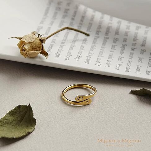 MignonandMignon Personalized Wrap Ring Custom Engraved Double Name or Date Ring for Women or Men, Stackable Pinky Rings, Couples Jewelry, Promise Ring for Her– RWR in Kuwait