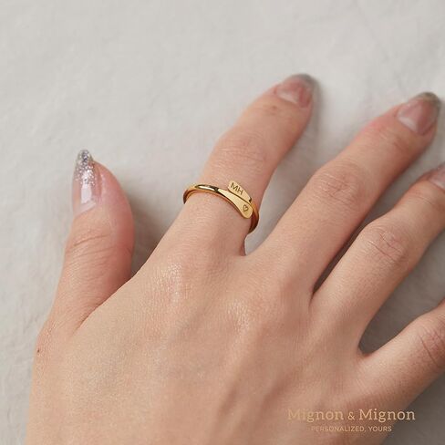 MignonandMignon Personalized Wrap Ring Custom Engraved Double Name or Date Ring for Women or Men, Stackable Pinky Rings, Couples Jewelry, Promise Ring for Her– RWR in Kuwait