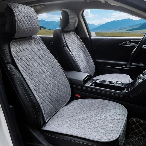 Car Seat Covers, 2 Pack Linen Front Seat Covers for Car, Non-Slip Soft Breathable Front Car Seat Protector Universal Fit Most Automotive, Van, SUV, Trucks (2Pack Light Grey) in Saudi Arabia