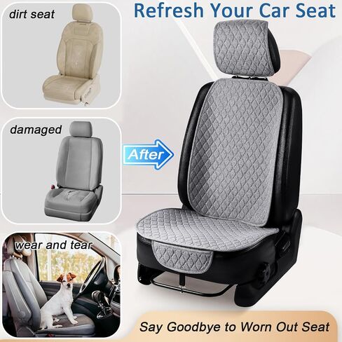 Car Seat Covers, 2 Pack Linen Front Seat Covers for Car, Non-Slip Soft Breathable Front Car Seat Protector Universal Fit Most Automotive, Van, SUV, Trucks (2Pack Light Grey) in Saudi Arabia