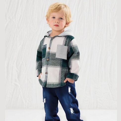 Size 2-6T Toddler Baby Boy Clothes Plaid Hooded Shirt Jeans Pants 2 Piece Outfit Fall Winter Pants Outfits Set in Saudi Arabia