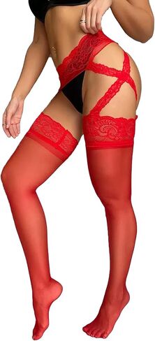 Women's Lace Garter Tights Sheer Suspender Pantyhose Sexy Suspender Stockings Tights in Saudi Arabia