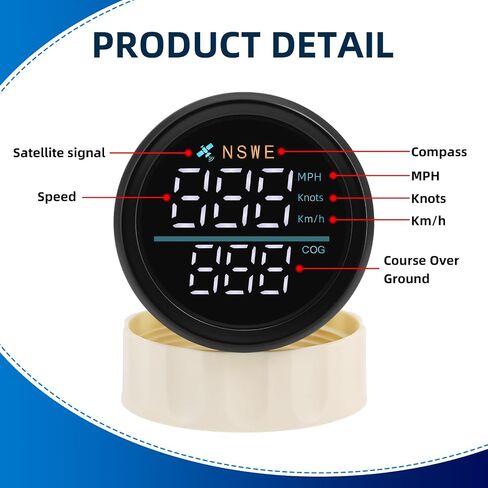 GPS Speedometer MPH KMH Knots with Antenna White Light NSWE Digital GPS Speed 52mm 2-1/6" AUTO Gauge for Universal Car Boat 12V/24V in Kuwait
