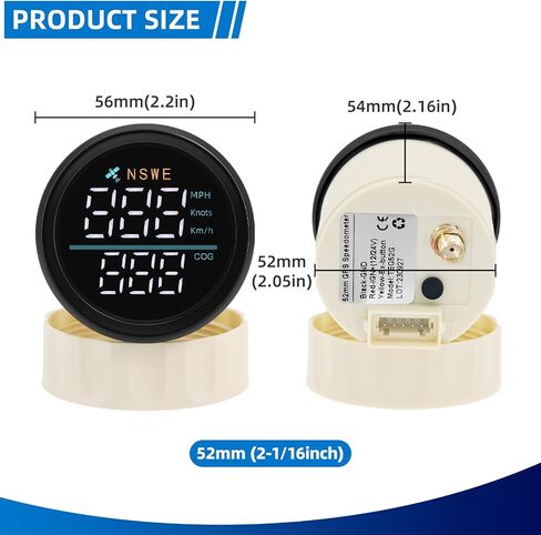 GPS Speedometer MPH KMH Knots with Antenna White Light NSWE Digital GPS Speed 52mm 2-1/6" AUTO Gauge for Universal Car Boat 12V/24V in Kuwait