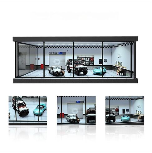 1/64 Diorama Car Garage Model,with LED Lighting City Car Showroom Model Car Parking Lot Storage Model,for 1/64 Scale Diecast Model Car,Scene Display Model Collection Gift (Red Brick) in Saudi Arabia
