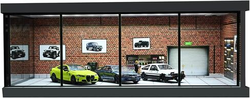 1/64 Diorama Car Garage Model,with LED Lighting City Car Showroom Model Car Parking Lot Storage Model,for 1/64 Scale Diecast Model Car,Scene Display Model Collection Gift (Red Brick) in Saudi Arabia