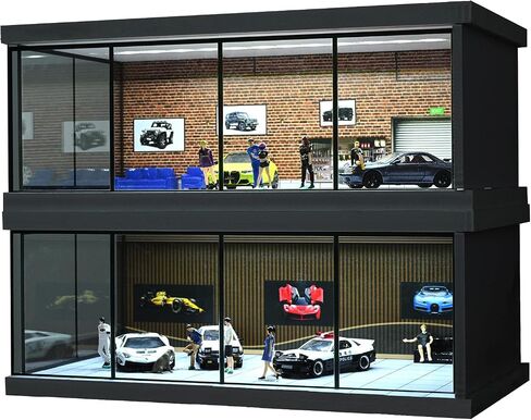 1/64 Diorama Car Garage Model,with LED Lighting City Car Showroom Model Car Parking Lot Storage Model,for 1/64 Scale Diecast Model Car,Scene Display Model Collection Gift (Red Brick) in Saudi Arabia