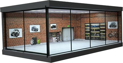 1/64 Diorama Car Garage Model,with LED Lighting City Car Showroom Model Car Parking Lot Storage Model,for 1/64 Scale Diecast Model Car,Scene Display Model Collection Gift (Red Brick) in Saudi Arabia