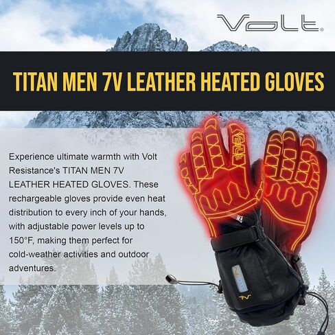 Titan 7v Waterproof Black Leather Battery Heated Gloves for Men - Rechargeable, 120g Insulation, Adjustable Wrist Strap - Winter Hand Warmers with Full Coverage for Outdoor Sport in Saudi Arabia