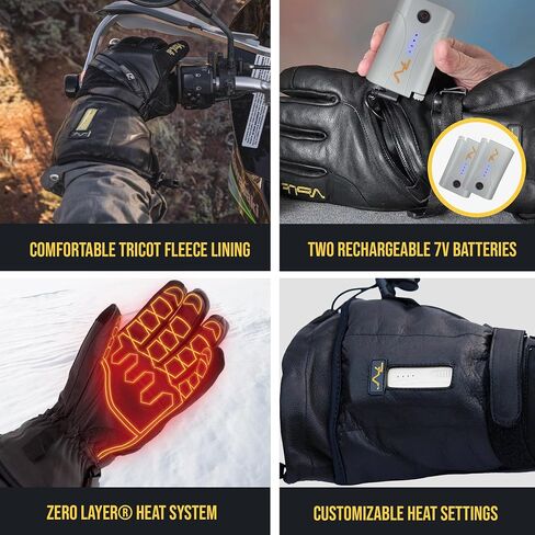 Titan 7v Waterproof Black Leather Battery Heated Gloves for Men - Rechargeable, 120g Insulation, Adjustable Wrist Strap - Winter Hand Warmers with Full Coverage for Outdoor Sport in Saudi Arabia