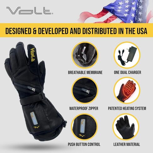 Titan 7v Waterproof Black Leather Battery Heated Gloves for Men - Rechargeable, 120g Insulation, Adjustable Wrist Strap - Winter Hand Warmers with Full Coverage for Outdoor Sport in Saudi Arabia