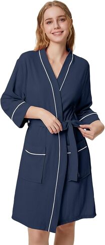 SIORO Waffle Knit Robe for Women, Short Kimono Lightweight Bathrobe with Pockets, 3/4 Sleeves Loungewear for Spa & Shower in Kuwait