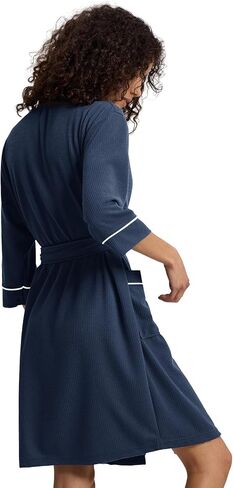 SIORO Waffle Knit Robe for Women, Short Kimono Lightweight Bathrobe with Pockets, 3/4 Sleeves Loungewear for Spa & Shower in Kuwait