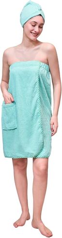 Women's Lightweight Velcro Spa Wrap with Hair Towel Body Wrap after Shower Adjustable Closure Bathrobe in Kuwait