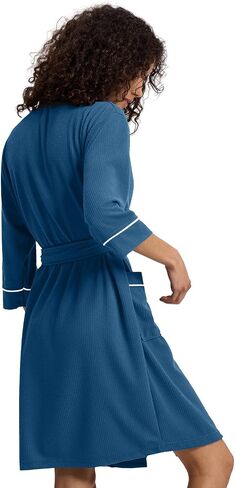 SIORO Waffle Knit Robe for Women, Short Kimono Lightweight Bathrobe with Pockets, 3/4 Sleeves Loungewear for Spa & Shower in Kuwait
