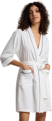 SIORO Waffle Knit Robe for Women, Short Kimono Lightweight Bathrobe with Pockets, 3/4 Sleeves Loungewear for Spa & Shower in Kuwait