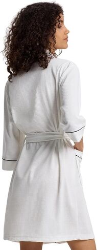 SIORO Waffle Knit Robe for Women, Short Kimono Lightweight Bathrobe with Pockets, 3/4 Sleeves Loungewear for Spa & Shower in Kuwait
