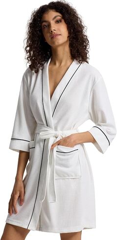 SIORO Waffle Knit Robe for Women, Short Kimono Lightweight Bathrobe with Pockets, 3/4 Sleeves Loungewear for Spa & Shower in Kuwait