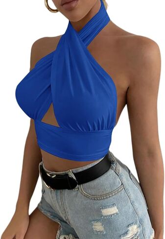 المرأة Rooscier مثير متقاطعة الرسن انقطاع أكمام عارية الذراعين كامي المحاصيل الأعلى in Kuwait