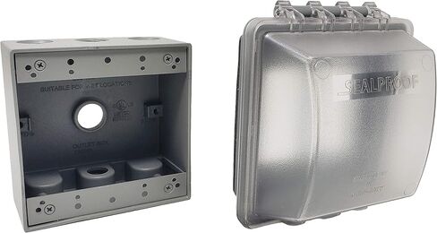 Sealproof 1-Gang Weatherproof Exterior In Use Outlet Cover and Box Kit - Metallic Electrical Outlet Box and UL Extra Duty, Lockable, In Use Outdoor Outlet Cover - Horizontal/Vertical Use in Saudi Arabia