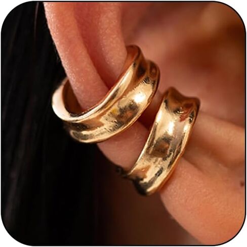 2Pcs Ear Cuffs Non Piercing Earrings for Women Dainty Gold Metal Huggige Hoops Cuff Cartilage Earring Trendy Fake No Pierced Statement Jewelry in Saudi Arabia